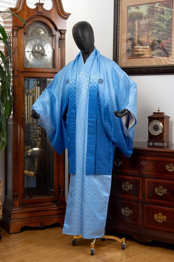 DEAR VANILLA Vintage Traditional Authentic Men's Kimono & Haori Set Japanese Samurai Robe/Jacket Ensemble Dress Genuine Vintage MKE-0189
