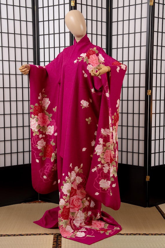 DEAR VANILLA Authentic Traditional Japanese Furisode Kimono for Women Vintage Silk Robe Made in Japan KMF-0339