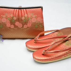 DEAR VANILLA Auténtico bolso de kimono japonés y juego Zori 23,5 cm Vintage hecho en Japón PU-0228