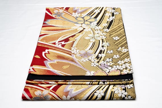 DEAR VANILLA Authentic Japanese Kimono Silk Fukuro Obi for Women Vintage Sash Belt Made in Japan OB-0433