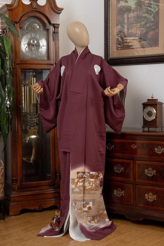 DEAR VANILLA Authentic Traditional Japanese Tomesode Kimono for Women Vintage Silk Robe Made in Japan KMT-0216