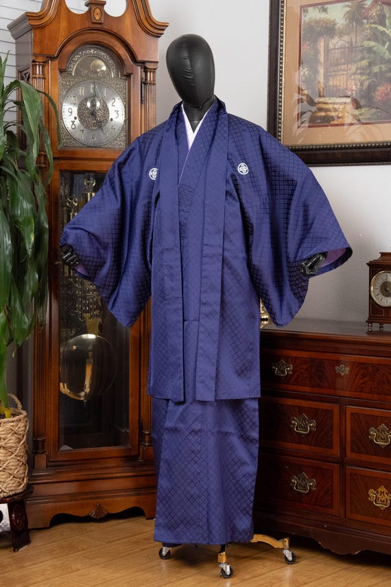 DEAR VANILLA Vintage Traditional Authentic Men's Kimono & Haori Set Japanese Samurai Robe/Jacket Ensemble Dress Genuine Vintage MKE-0173