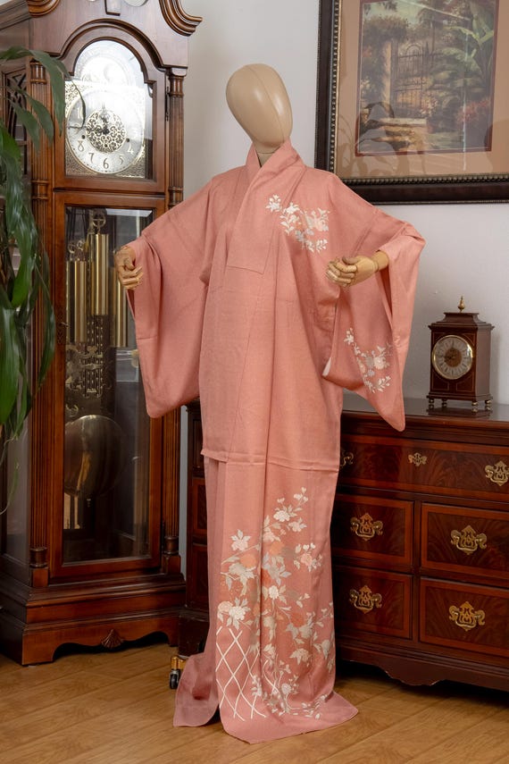 DEAR VANILLA Authentic Traditional Japanese Homongi Kimono for Women Vintage Silk Robe Made in Japan KMH-0133