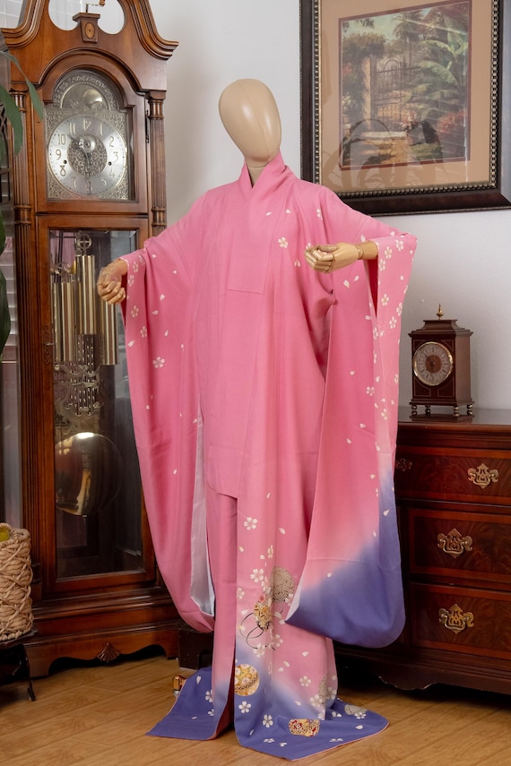 DEAR VANILLA Authentic Traditional Japanese Furisode Kimono for Women Vintage Silk Robe Made in Japan KMF-0314