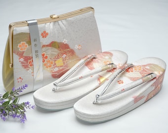DEAR VANILLA Authentic Japanese Kimono Purse Handbag & Zori Set 23.5cm Vintage Made in Japan PU-0247