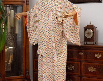DEAR VANILLA Authentic Traditional Japanese Kimono for Women Vintage Dress Robe Made in Japan Genuine Original KM-0641