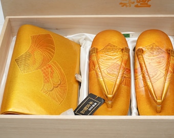 DEAR VANILLA Authentic Japanese Leather Kimono Purse Handbag & Zori Set 23.5cm Vintage Made in Japan PU-0279