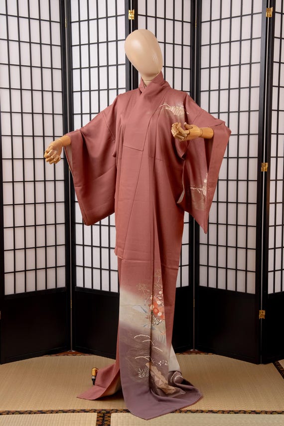 DEAR VANILLA Authentic Traditional Japanese Homongi Kimono for Women Vintage Silk Robe Made in Japan KMH-0138