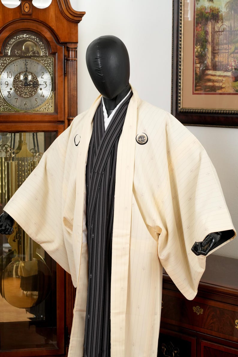 Japanese Robe Emn DEAR VANILLA Vintage Traditional Authentic Men's Kimono & Haori Set ...