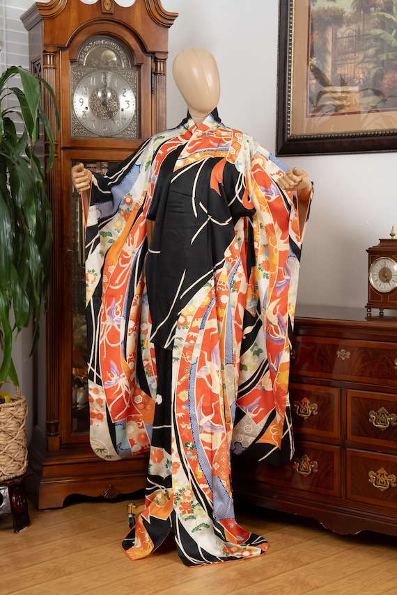 DEAR VANILLA Authentic Traditional Japanese Furisode Kimono for Women Vintage Silk Robe Made in Japan KMF-0265