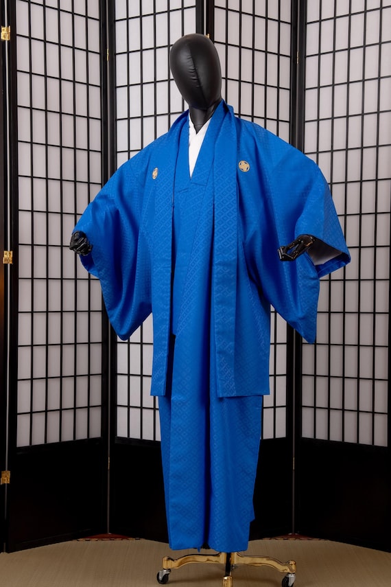DEAR VANILLA Vintage Traditional Authentic Men's Kimono & Haori Set Japanese Samurai Robe/Jacket Ensemble Dress Genuine Vintage MKE-0211