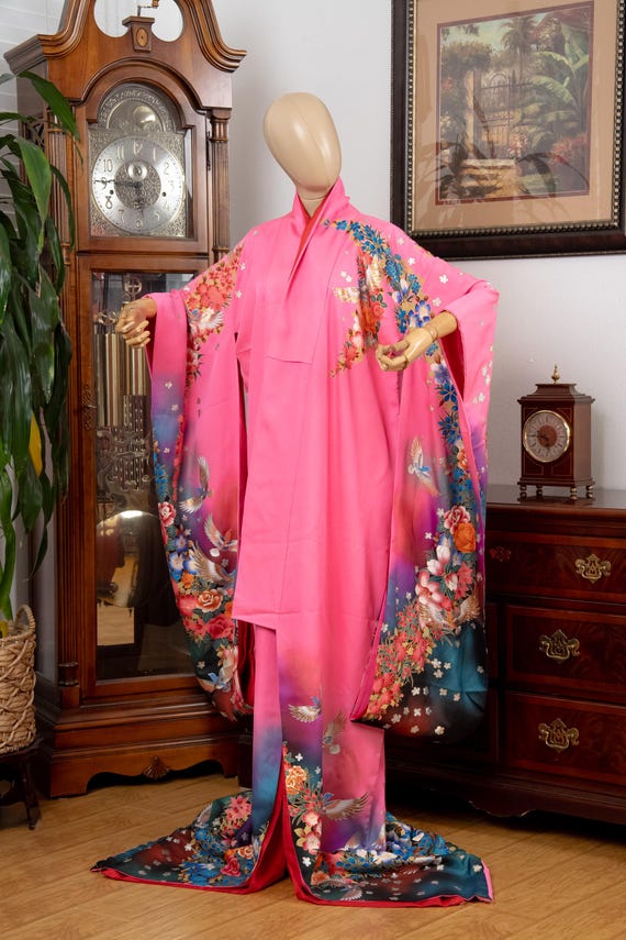 DEAR VANILLA Authentic Traditional Japanese Kakeshita Wedding Kimono for Women Vintage Silk Robe Made in Japan KST-0074