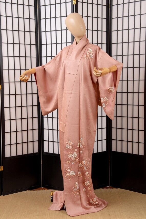 DEAR VANILLA Authentic Traditional Japanese Homongi Kimono for Women Vintage Silk Robe Made in Japan KMH-0136