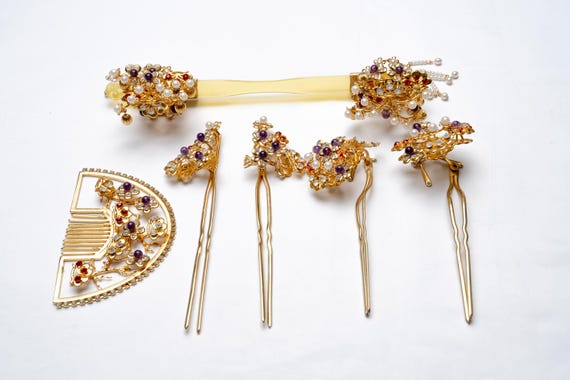 DEAR VANILLA Japanese Kimono Kanzashi Formal Geisha Wedding Hair Decoration Ornament Set Kamikazari KZR-0011