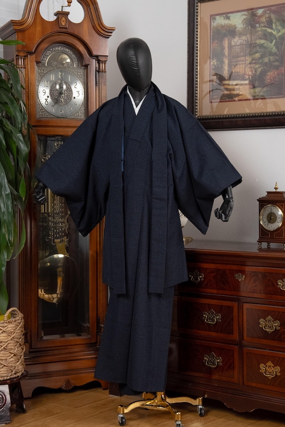 DEAR VANILLA Vintage Traditional Authentic Men's Kimono & Haori Set Japanese Samurai Robe/Jacket Ensemble Dress Genuine Vintage MKE-0180