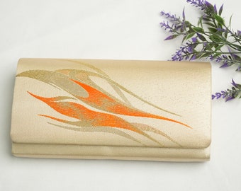 DEAR VANILLA, Japanese Kimono Clutch Bag, Japanese Vintage Silk Bag, Antique Gold Bag from Japan, Chain Handle. PU-0016