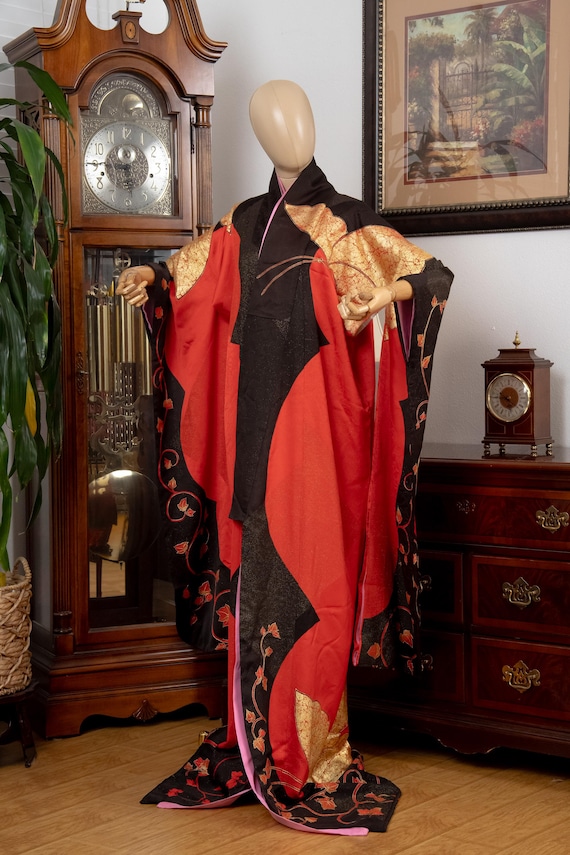 DEAR VANILLA Authentic Traditional Japanese Kakeshita Wedding Kimono for Women Vintage Silk Robe Made in Japan KST-0073