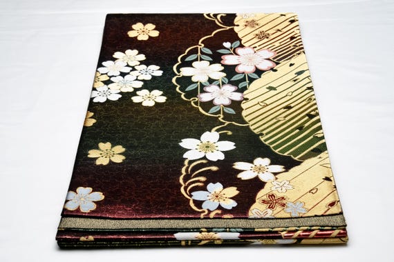 DEAR VANILLA Authentic Japanese Kimono Silk Fukuro Obi for Women Vintage Sash Belt Made in Japan OB-0432