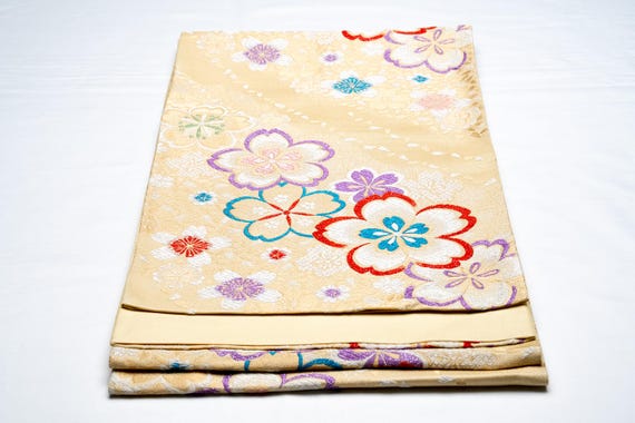 DEAR VANILLA Authentic Japanese Kimono Silk Fukuro Obi for Women Vintage Sash Belt Made in Japan OB-0346