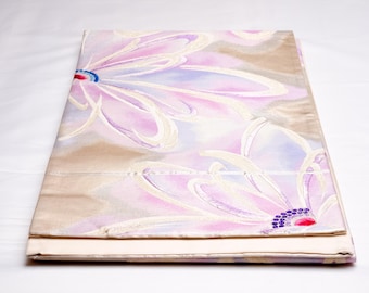 DEAR VANILLA Authentic Japanese Kimono Silk Fukuro Obi for Women Vintage Sash Belt Made in Japan OB-0415