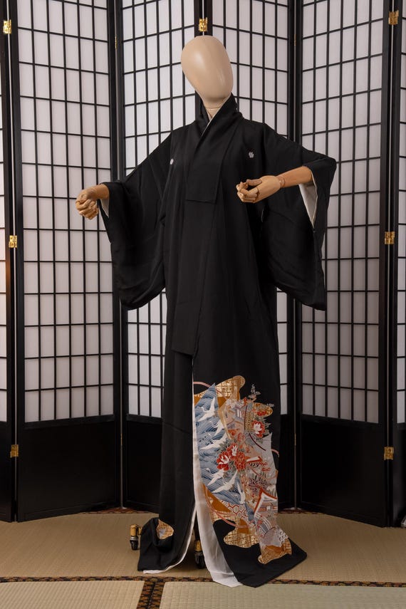 DEAR VANILLA Authentic Traditional Japanese Tomesode Silk Kimono for Women Vintage Robe Made in Japan KMT-0244