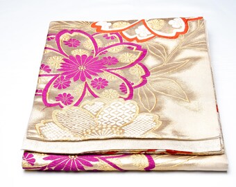 Vintage Japanese Vermilion Silk Fukuro Obi Sash O0528T Vintage Japanese Kimono Vermilion FUKURO NAGOYA Obi  main image 3