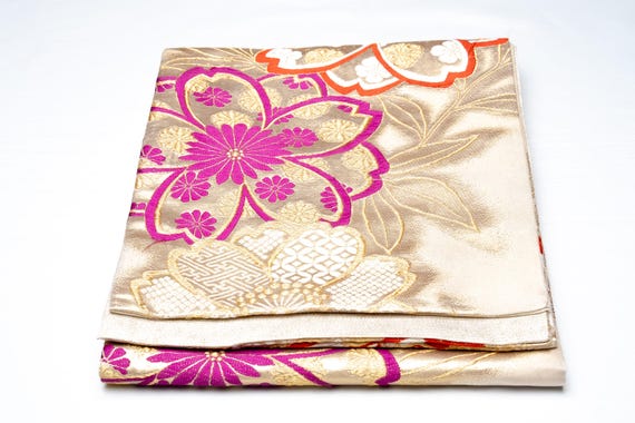 DEAR VANILLA Authentic Japanese Kimono Silk Fukuro Obi for Women Vintage Sash Belt Made in Japan OB-0358