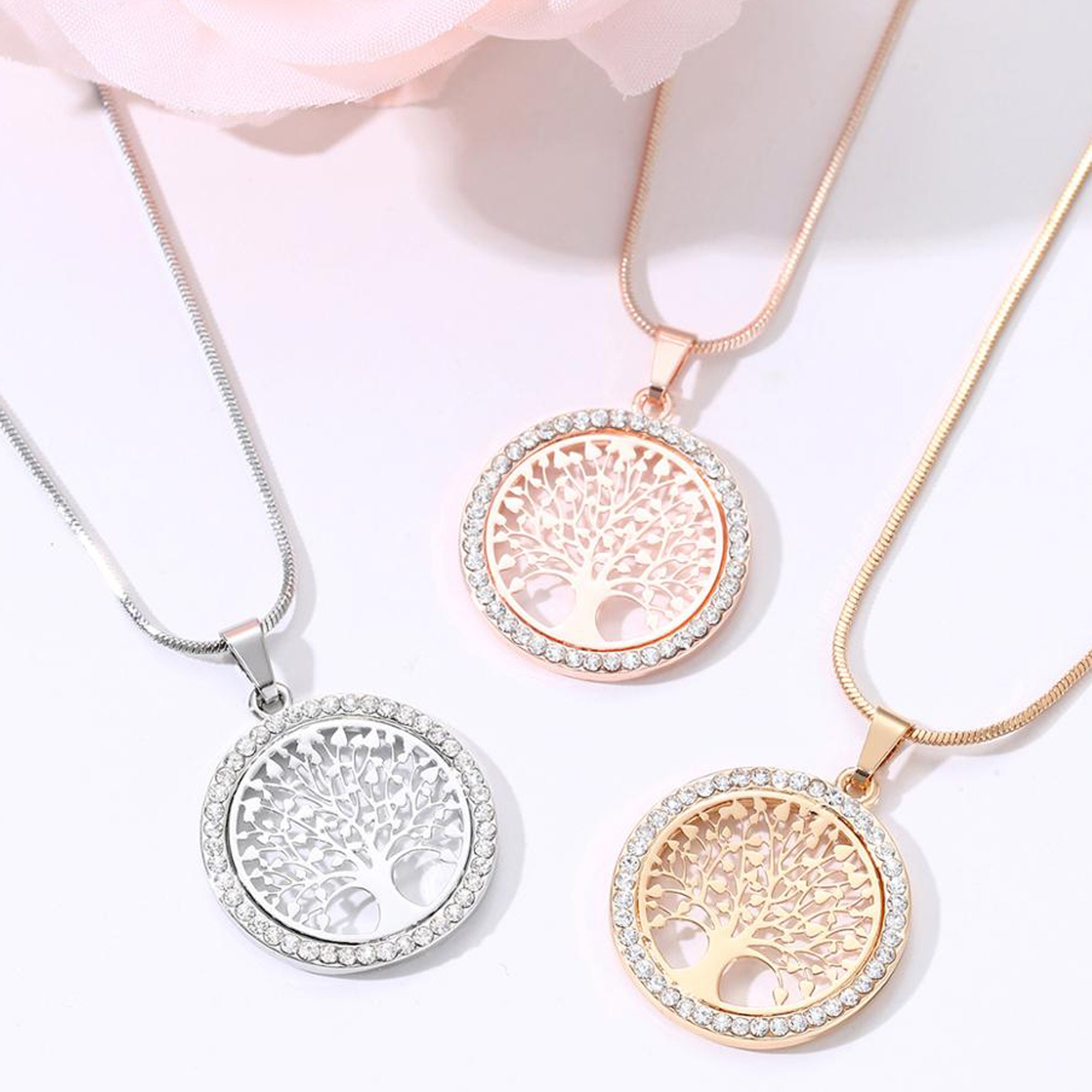 Tree of Life Silver Rose Gold Plated Necklace Pendant Charm Jewelry - Etsy