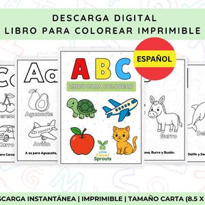 Spanish ABC Coloring Book: Animal Illustrations (Printable PDF)
