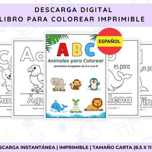 Libro Para Colorear Del Alfabeto En Español, ABC De Animales Imprimible, Actividad Preescolar (Descarga Digital)