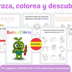 Libro para Trazar y Colorear los Colores / 70+ Páginas PDF Imprimible / Actividades Educativas para Niños 2–6 Años / Preescolar en Casa *