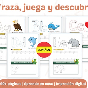 Libro para trazar y colorear las letras del abecedario / Más de 90 páginas imprimibles en PDF / Actividades educativas para niños de 2 a 5 años / Aprendizaje temprano en preescolar en casa