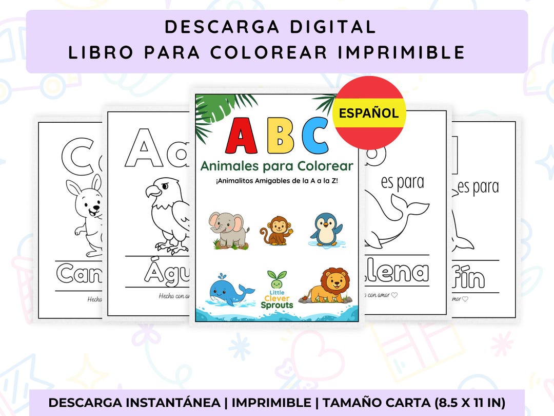 Libro Para Colorear Del Alfabeto En Español, ABC De Animales Imprimible ...
