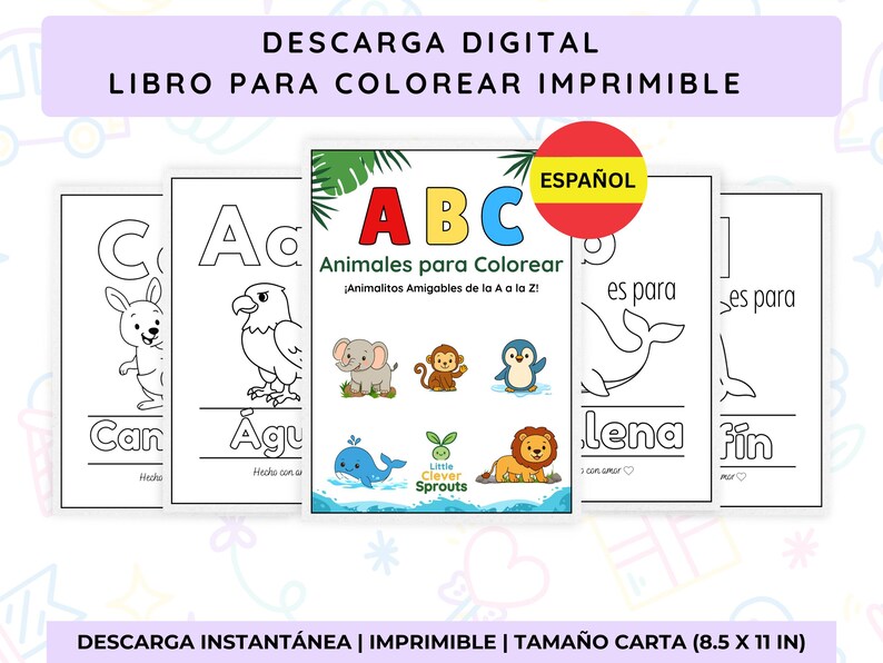 ABC De Animales Para Colorear | Libro Infantil A–Z En PDF Imprimible ...