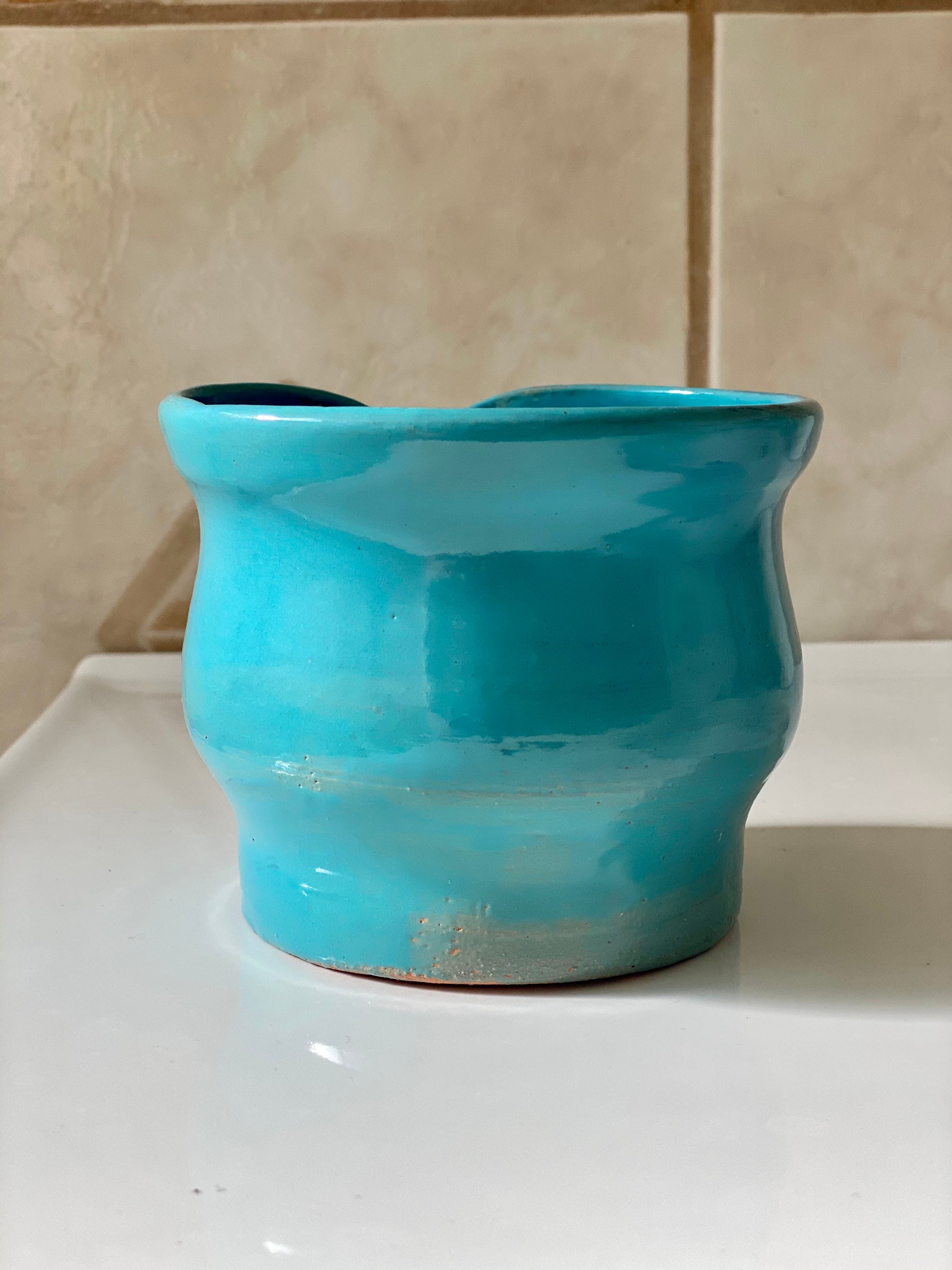 Blue Teal Plant Pot / Ceramic Cactus Pot / Handmade Pot / Etsy