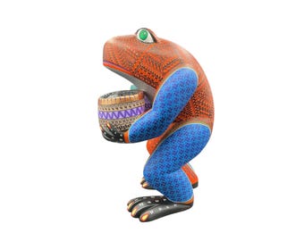 Handmade Alebrije Frog – Mexican Folk Art Spirit Animal – Bright Wooden Figurine from Oaxaca - Large