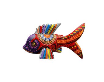 Small Unique Alebrije Fish – Hand-Carved Oaxaca Folk Art – One of a Kind Wooden Animal Sculpture