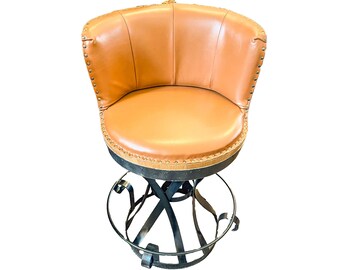 Large Authentic Leather Barrel Barstool – Rustic Barrel Furniture, Handmade Armchair