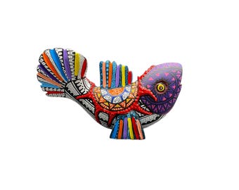 Small Unique Alebrije Fish – Hand-Carved Oaxaca Folk Art – One of a Kind Wooden Animal Sculpture