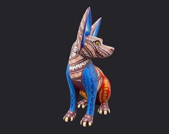 ユニークなアレブリヘ犬 - 手彫りのオアハカ民芸品 - ユニークな木製の動物彫刻 - 小