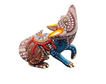 Handgefertigte Holz Koyote Alebrije - Klein