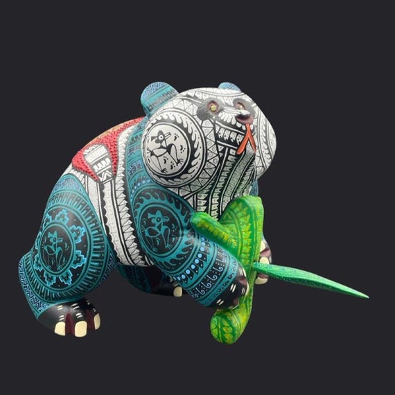 Oaxacan Alebrije Panda – Vibrant Hand-painted Mexican Wood