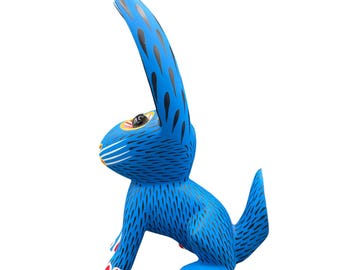 Unik blå hare Alebrije handgjord - liten