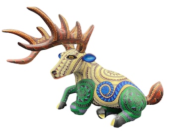 Unique Wooden Alebrije Stag – Hand-Carved Oaxaca Folk Art – One of a Kind Wooden Animal Sculpture - Large