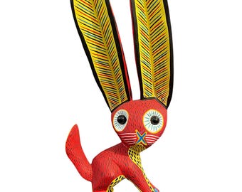 Handcrafted Oaxacan Alebrije Hare – Vibrant Mexican Spirit Animal Figurine – Large