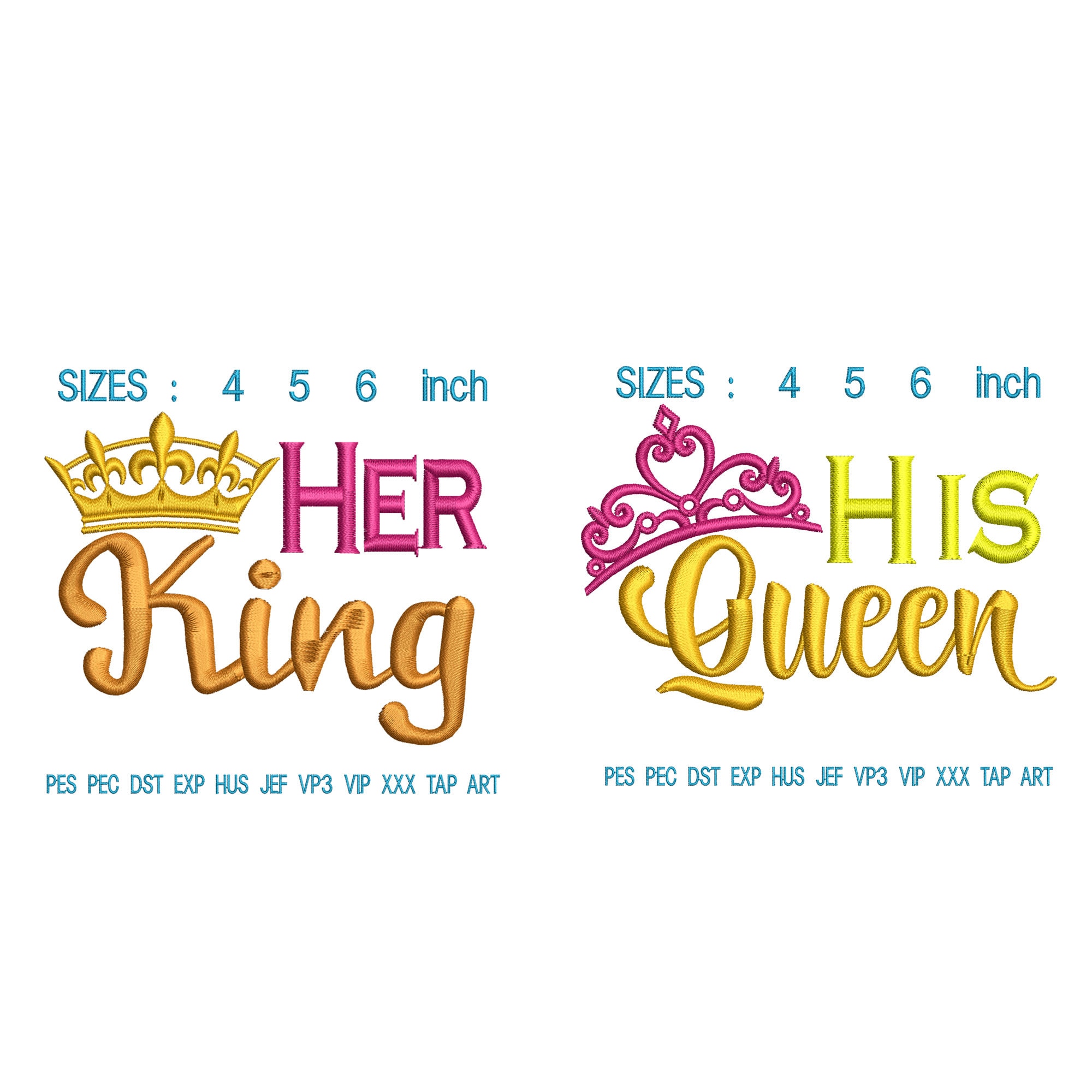 Her King and His Queen Embroidery Design Crown Embroidery Etsy