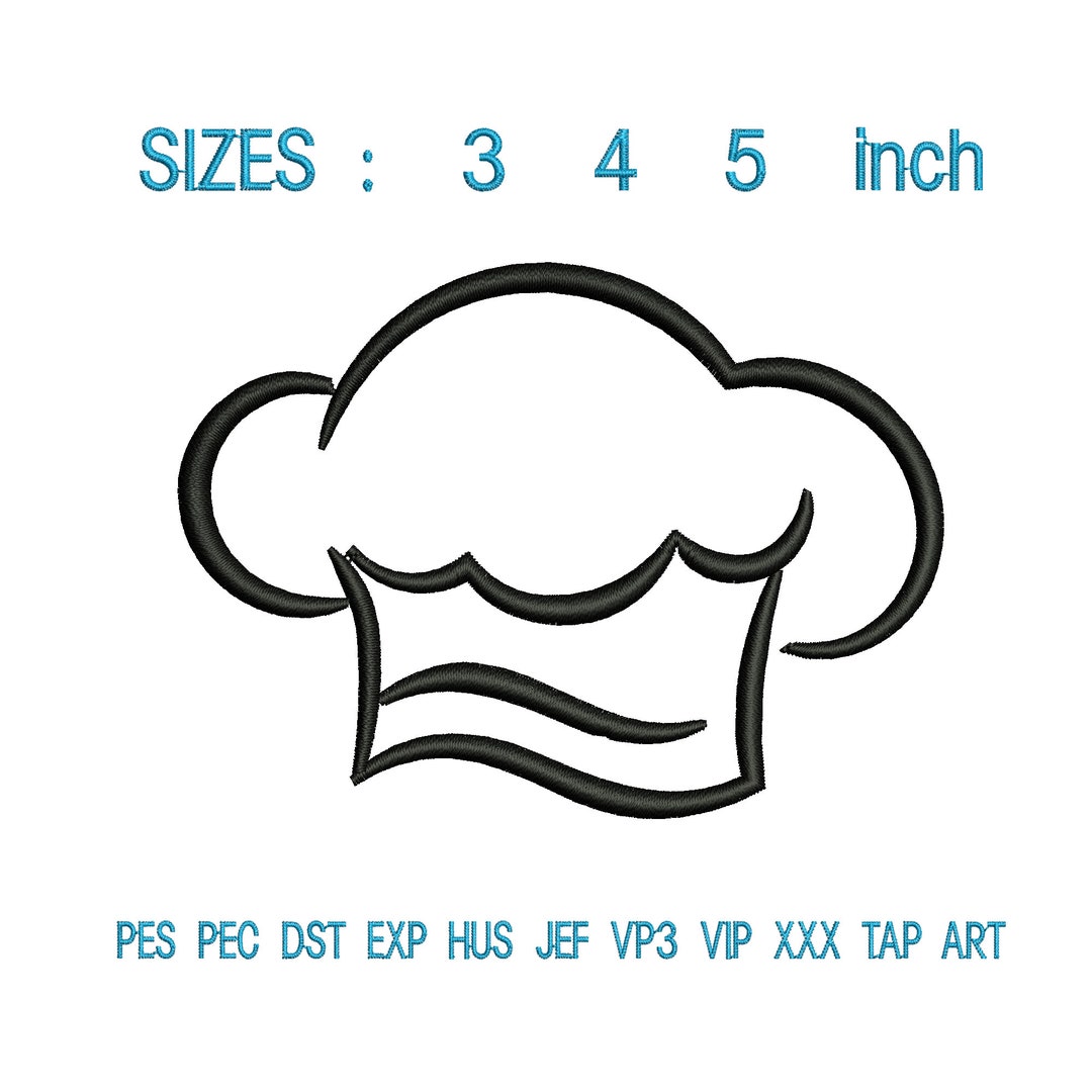 Chef Hat Outline Embroidery Design, Chef Hat Embroidery Machine, Embroidery Kitchen, Embroidery