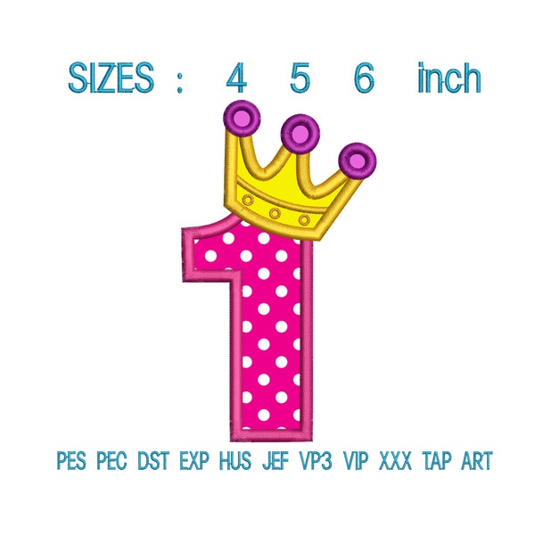 number 1 applique embroidery, 1st birthday applique embroidery design, crown embroidery machine, embroidery crown, crown applique L331