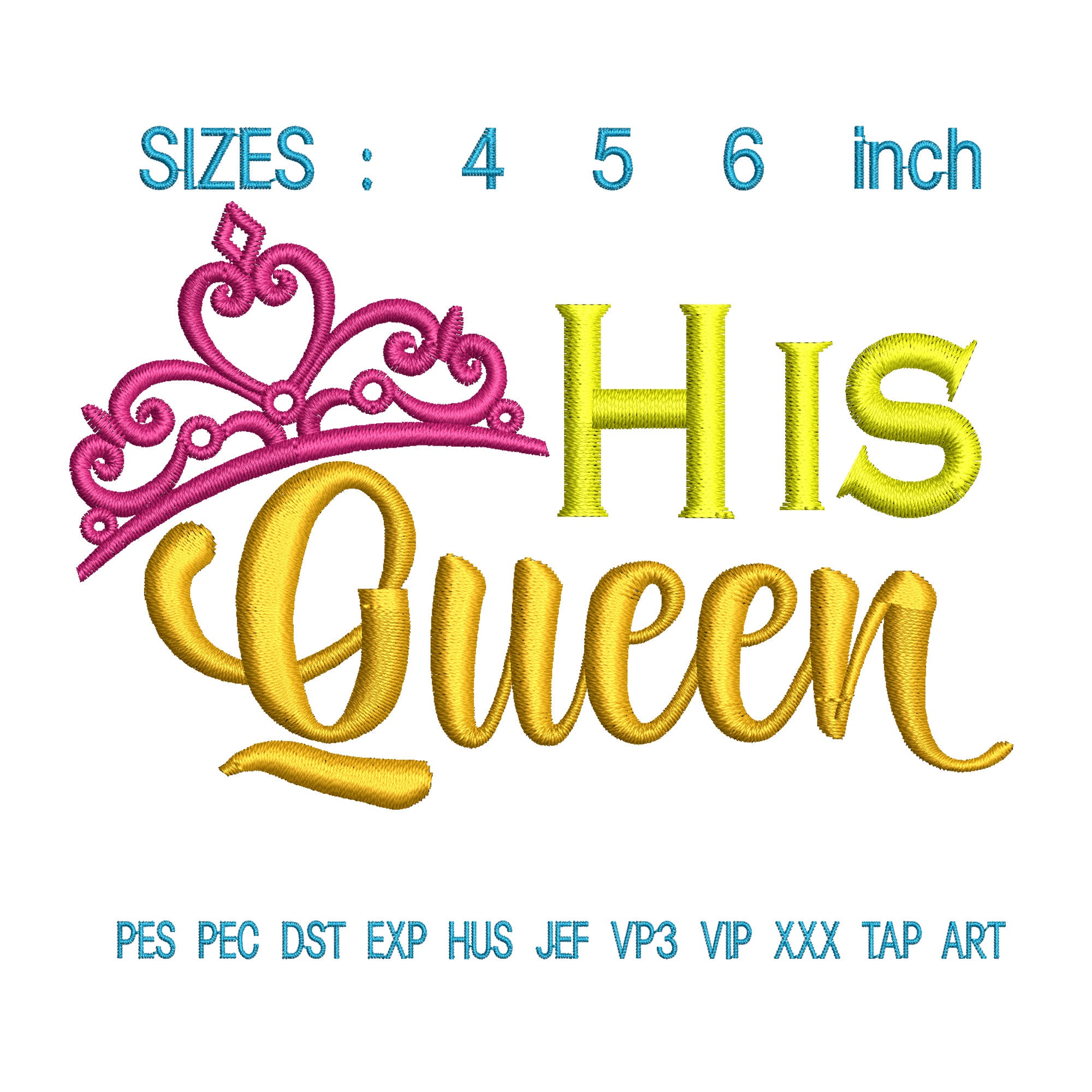 Her King and His Queen Embroidery Design Crown Embroidery Etsy