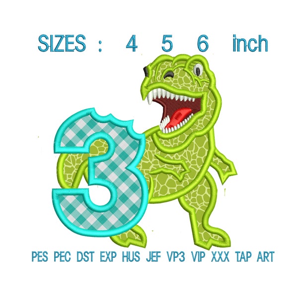 T-rex applique embroidery design, Dino rex applique embroidery machine, embroidery Dino, embroidery rex, embroidery third birthday L426